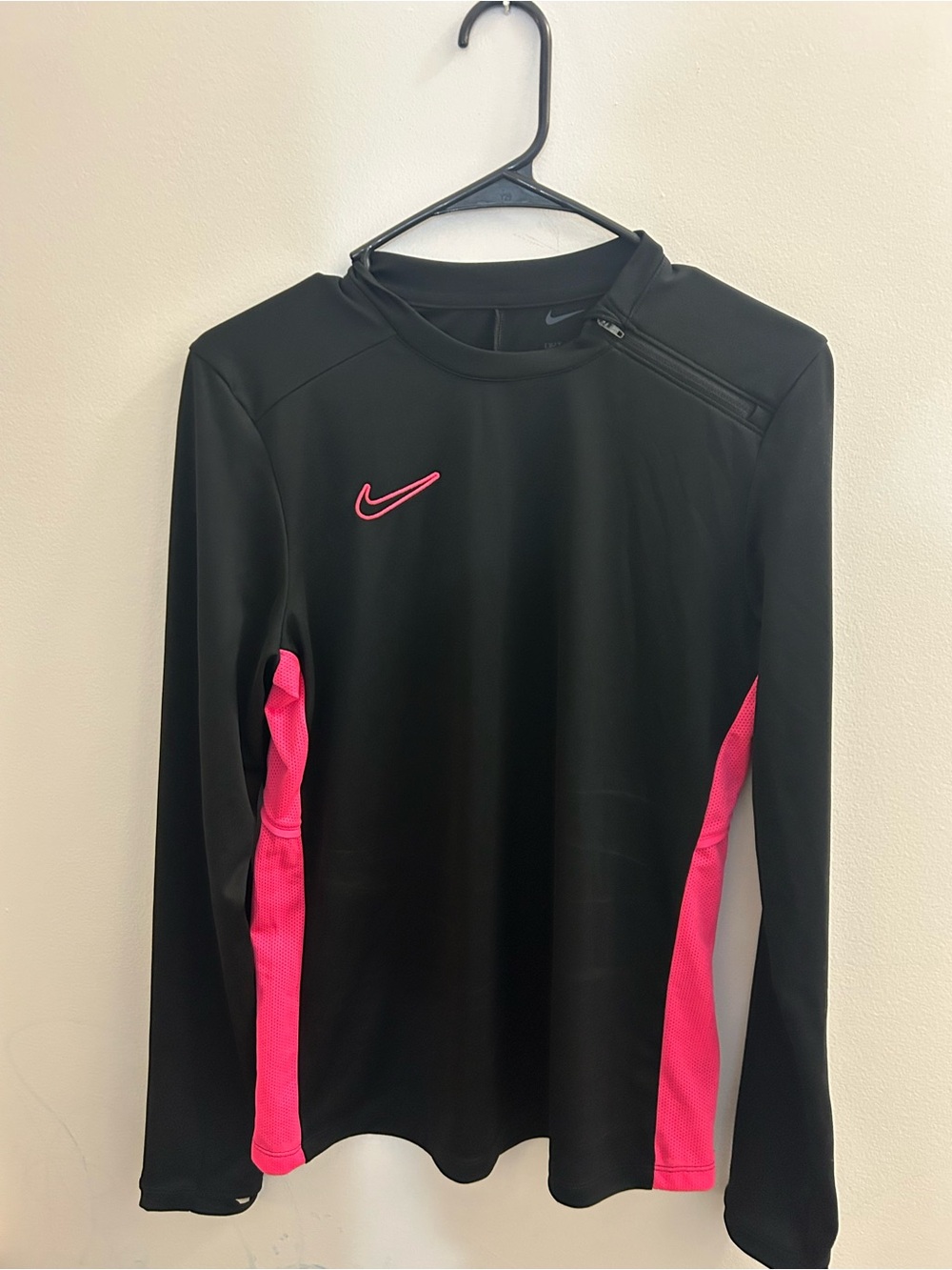 Nike Black Long Sleeve Training Top with Hot Pink Accents